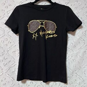 NWOT - Michael Kors Logo Aviator Print Organic Cotton T-Shirt in black  - XS